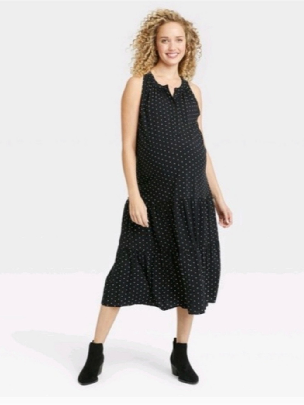 The Nines by HATCH Black Polka Dot Tiered Midi Dress Size XXL Mother Boho